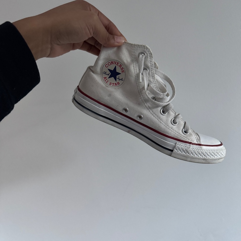 Converse White High Top Sneakers with Red & Blue Accent